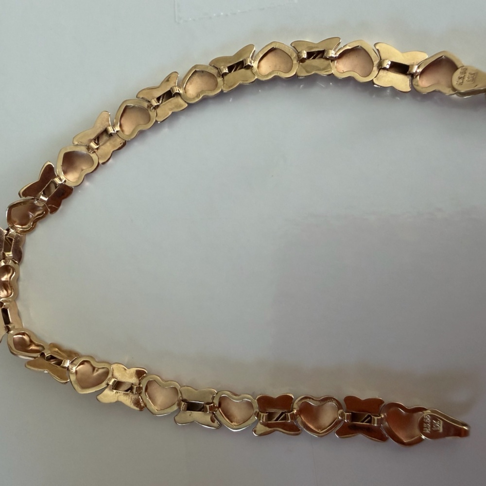 10K Solid Gold X & Heart Link Bracelet Two Tone Rose Gold 7” with Gift Box - Picture 10 of 16